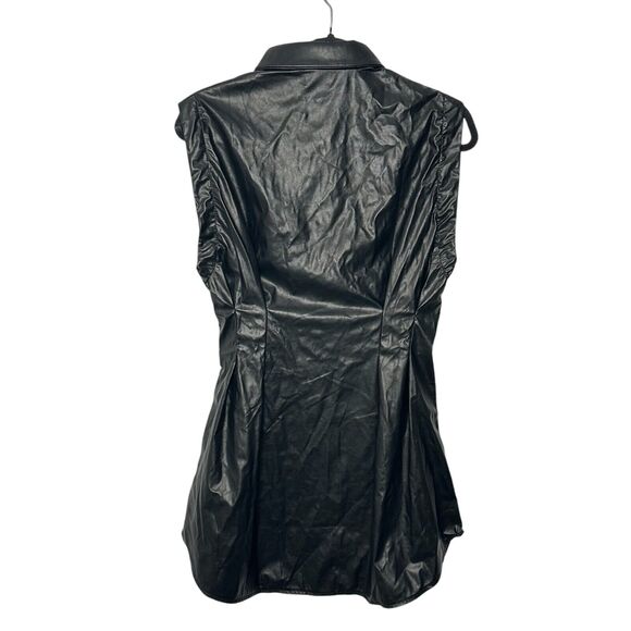 NEW OW Intimates Ella Mini Dress L Black Womens Faux Leather Button Front Collar - Picture 2 of 9